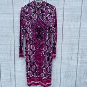 Venus Geometric Print Mock Neck Long Sleeve Dress Bodycon Purple Size S